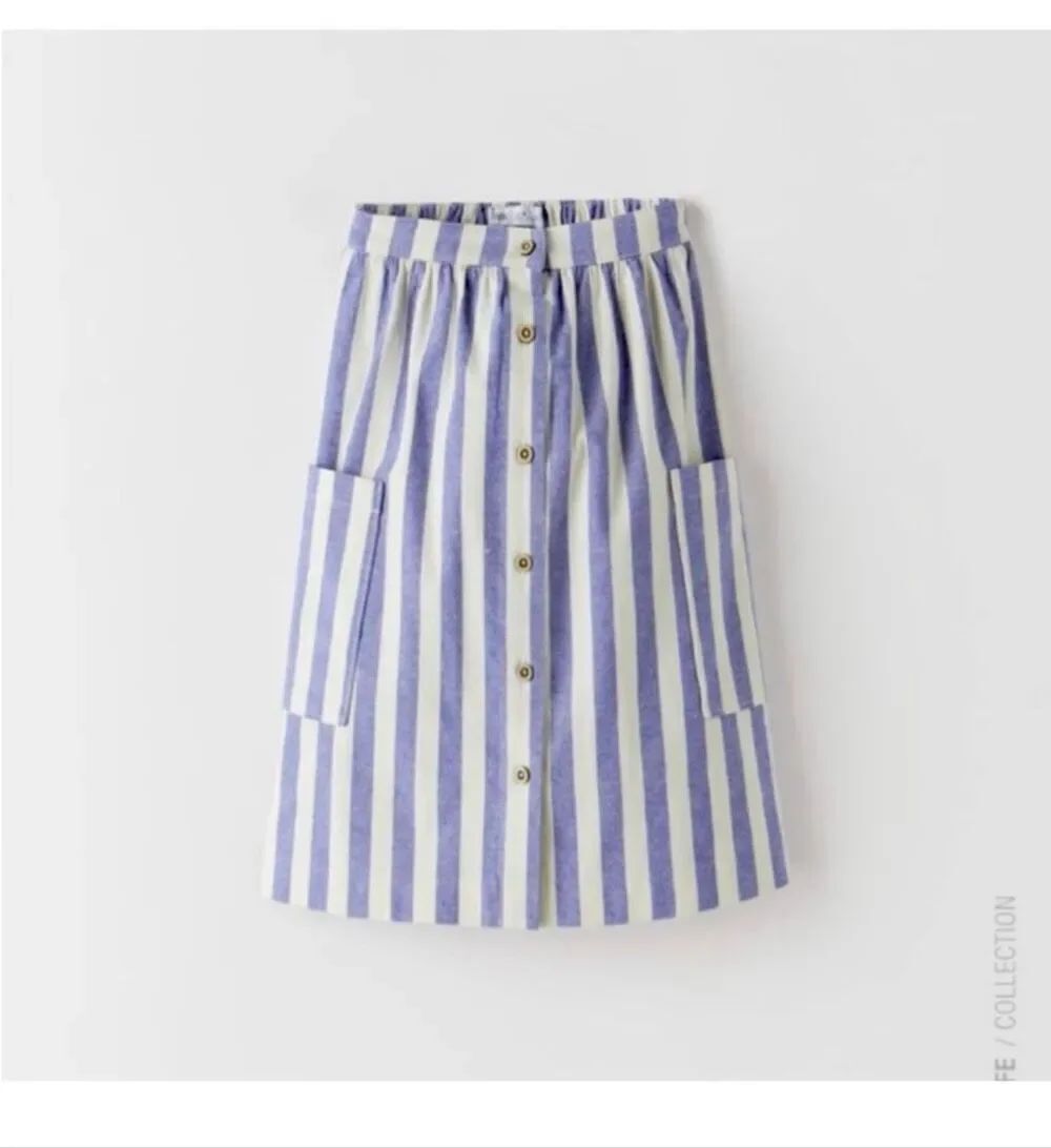 ZaraโStripe MIDI Skirt Bluish Girlโs size 11-12
